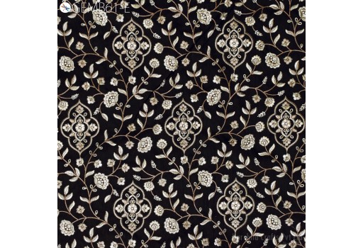 Pillowcase Making Black Embroidery Fabric by the Yard Sewing DIY Crafting Indian Embroidered Fabric Wedding Dress Table Runner